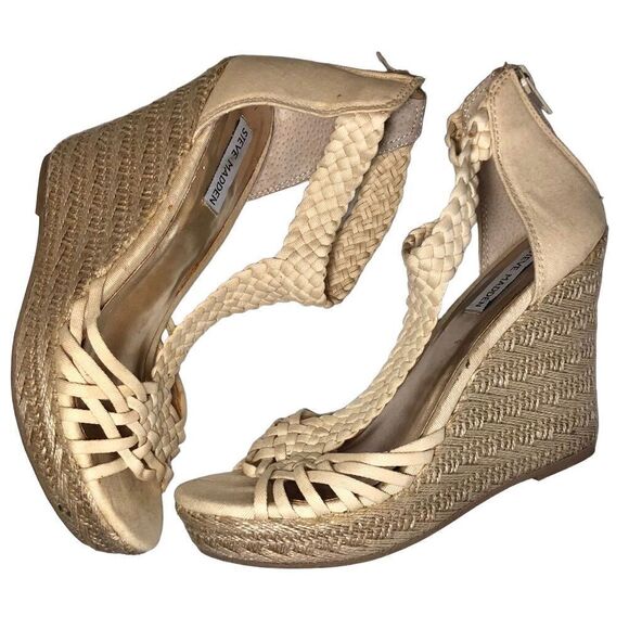 Steve Madden P-Rise Platform Wedge Sandals in Cream Women’s 7 1/2M - Picture 2 of 9